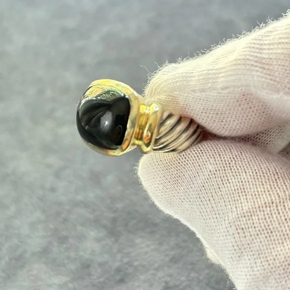 David Yurman 925 & 14k Gold Noblesse Ring with Black Onyx 5.5 - Picture 9 of 10
